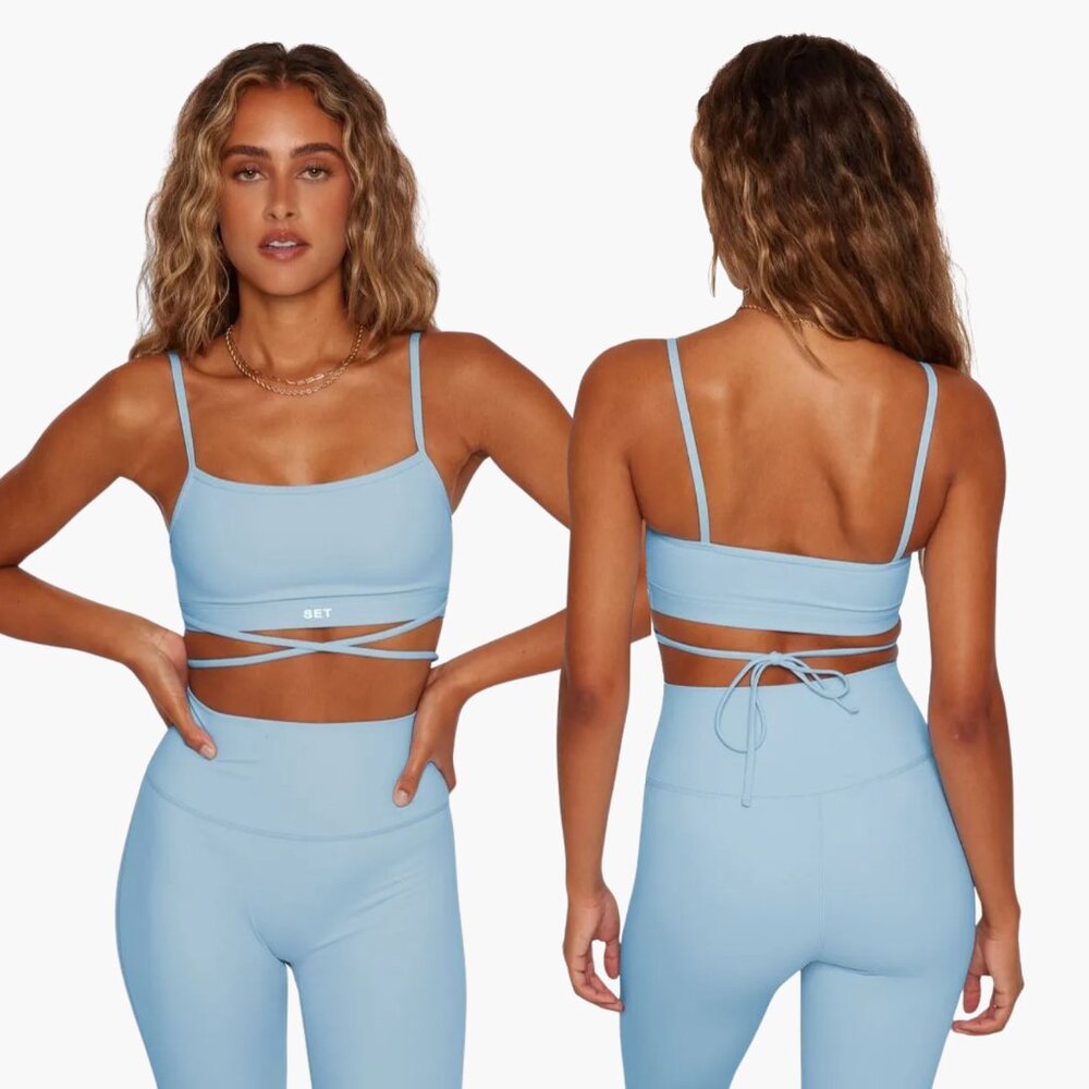 SET Active Light Blue Wrap Crop Tank Top